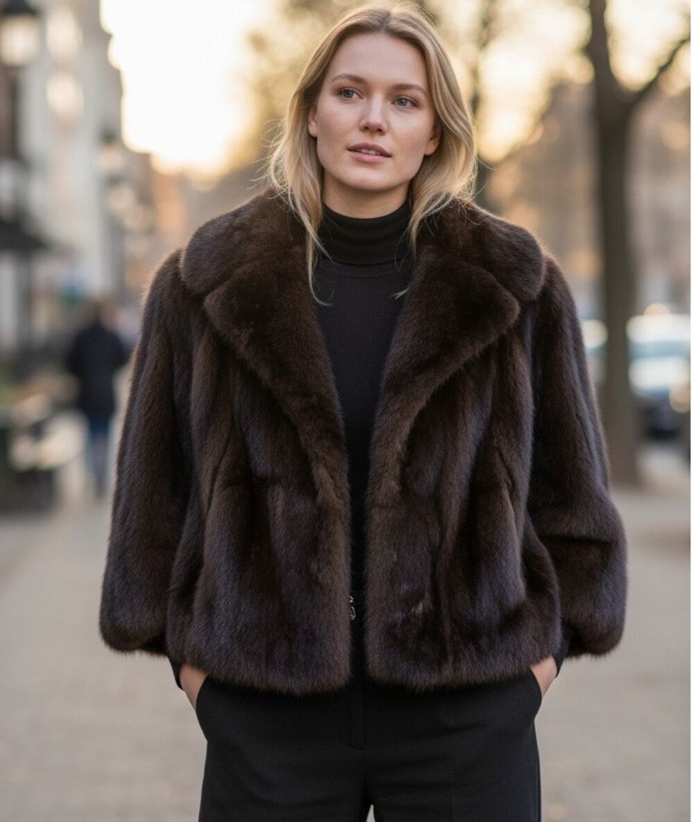 Vintage Marshall Field & Company Open Front Fur Jacket Women's L Brown Mink